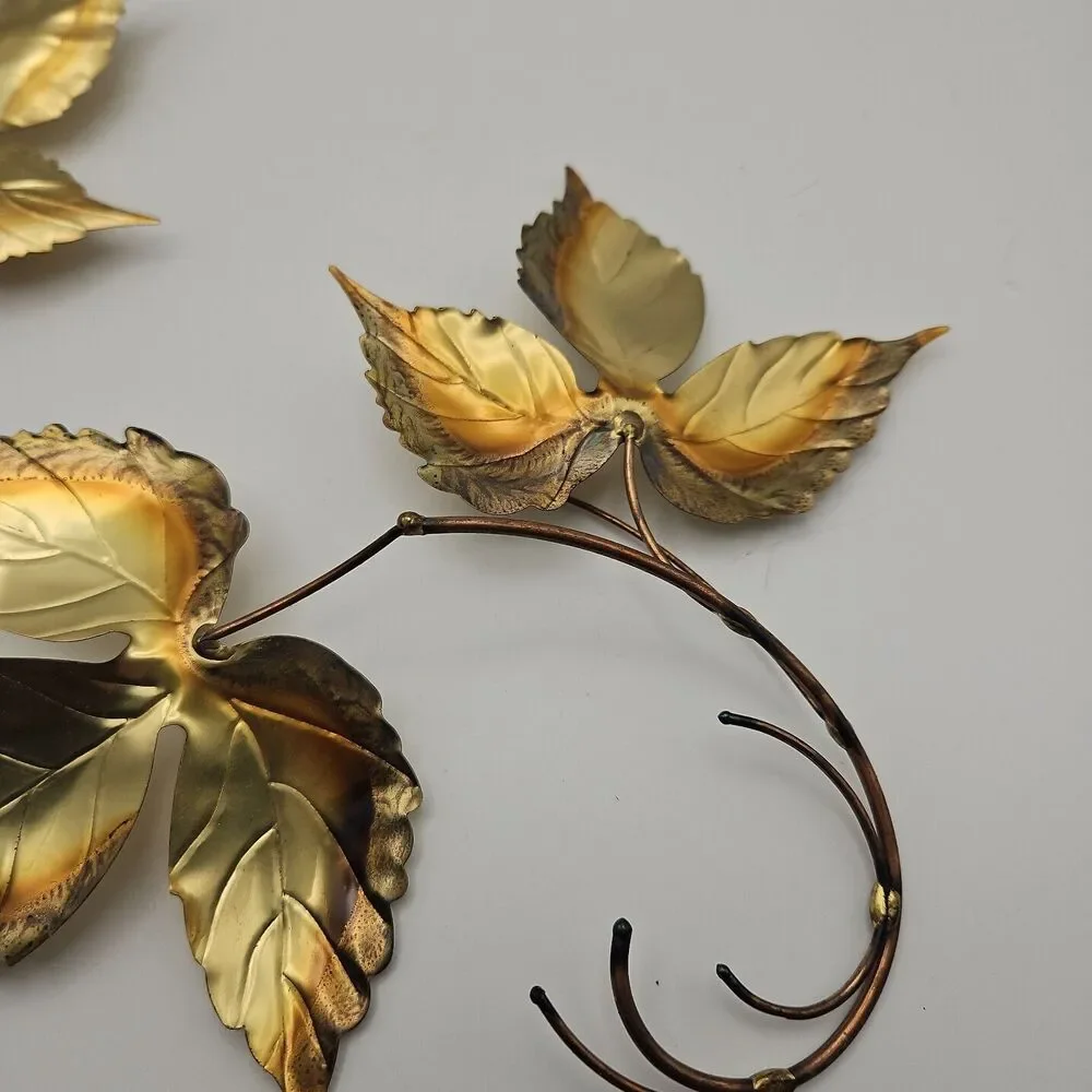 Vtg Gold Bronze Color Leaves Metallic Wall Hanging Home Floral Decor MCM